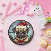 Pug Glas in lood Kerst Papieren Bordje (Feest)