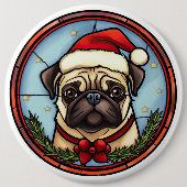 Pug Glas in lood Kerst Ronde Button 6,0 Cm (Voorkant)