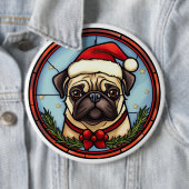 Pug Glas in lood Kerst Ronde Button 6,0 Cm (In situ)