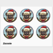 Pug Glas in lood Kerst Ronde Sticker (Vel)