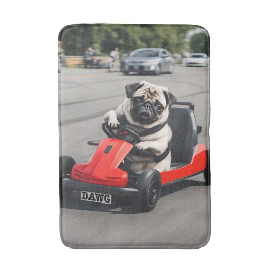 Pug go-kart racen badmat (Voorkant Verticaal)