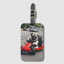 Pug go-kart racen bagagelabel