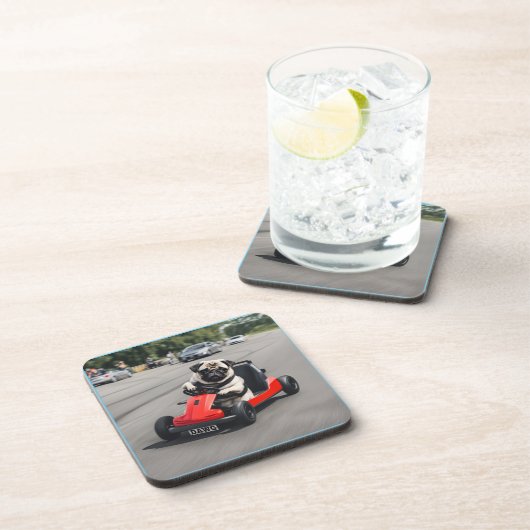 Pug go-kart racen bier onderzetter (Rechterzijde)