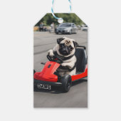 Pug go-kart racen cadeaulabel (Voorkant)