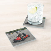 Pug go-kart racen glazen onderzetter (Schuin)