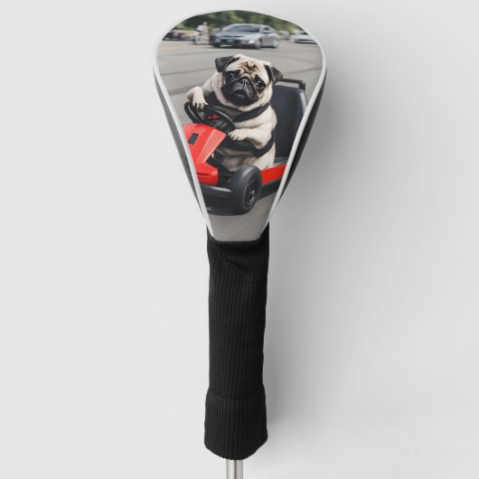 Pug go-kart racen golfheadcover (Voorkant)