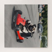 Pug go-kart racen legpuzzel (Horizontaal)