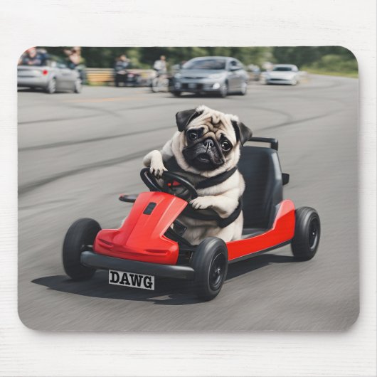Pug go-kart racen muismat (Voorkant)
