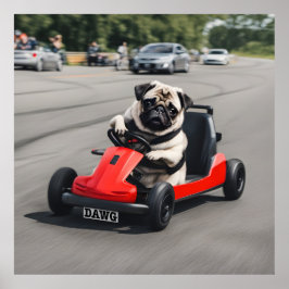 Pug go-kart racen poster