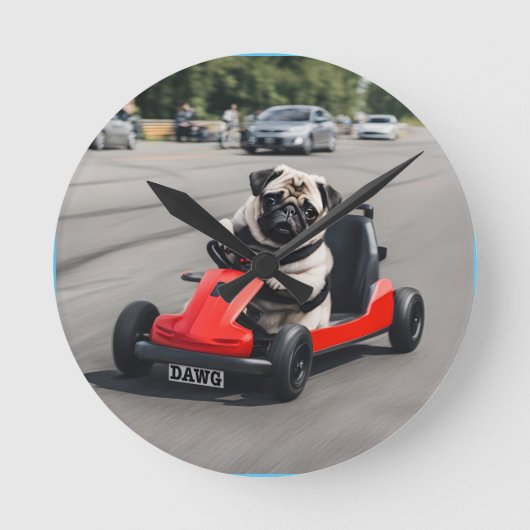 Pug go-kart racen ronde klok (Voorkant)