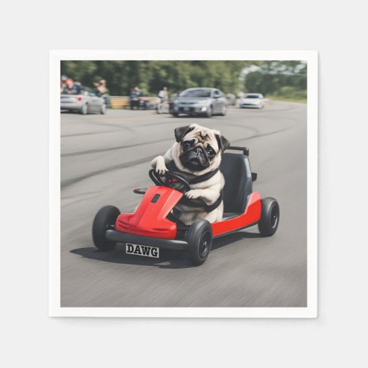 Pug go-kart racen servet (Voorkant)