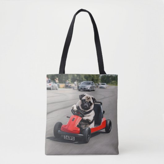 Pug go-kart racen tote bag (Voorkant)