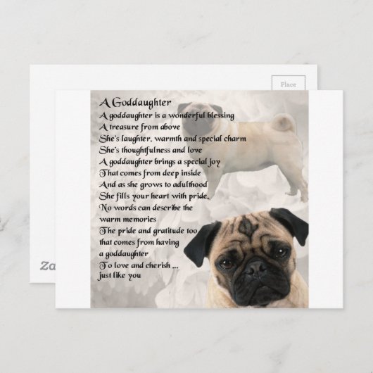 Pug - Goddochter Poem Briefkaart (Voorkant / Achterkant)