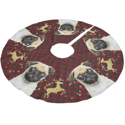 Pug Gouden Glitter Herten Kerstmis Buffel Plaid Kerstboom Rok (Gekanteld)