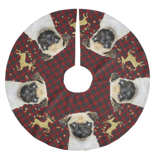 Pug Gouden Glitter Herten Kerstmis Buffel Plaid Kerstboom Rok (Voorkant)