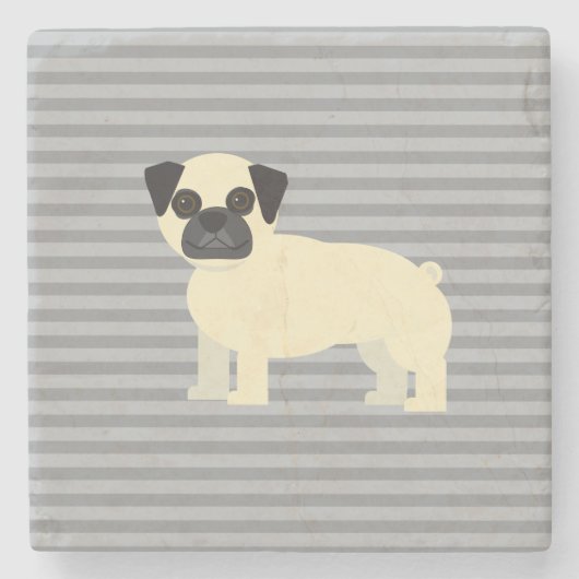 Pug Gray Lined Stenen Onderzetter (Voorkant)