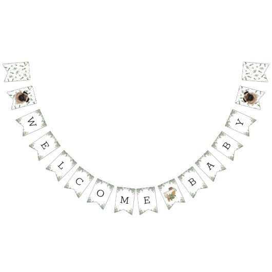 Pug Greenery Baby shower Puppy bundelbanner Vlaggetjes (Alle)