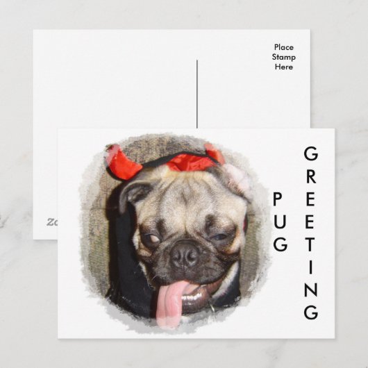 Pug Greeting Briefkaart (Voorkant / Achterkant)