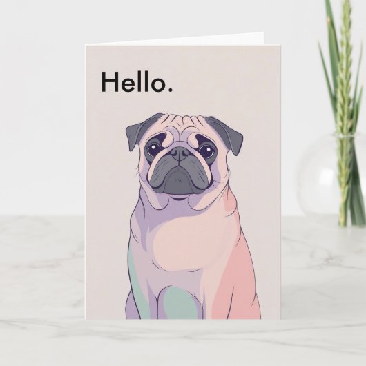 Pug Greeting Card – Retro Dog Art – Blank – 5 x 7 (Voorkant)