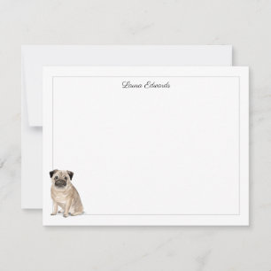 Pug Grey Border Personalized Stationery Notitiekaartje