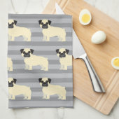 Pug grijs gestreept theedoek (Quarter Fold)