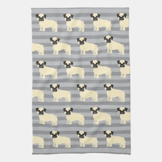 Pug grijs gestreept theedoek (Verticaal)