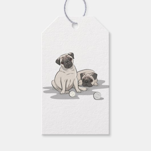Pug Groep Cartoon Cadeaulabel (Voorkant)