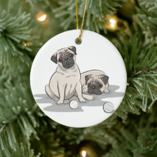 Pug Groep Cartoon Keramisch Ornament