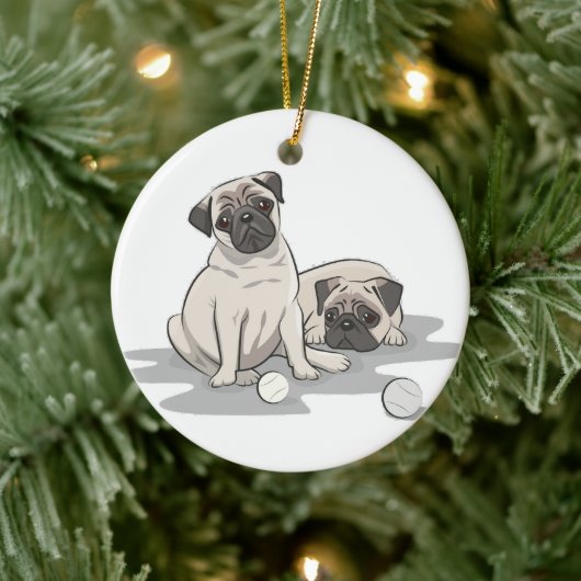 Pug Groep Cartoon Keramisch Ornament (Boom)