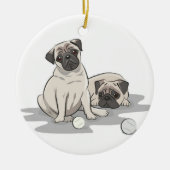Pug Groep Cartoon Keramisch Ornament (Voorkant)