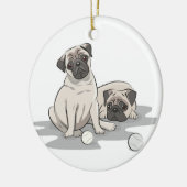 Pug Groep Cartoon Keramisch Ornament (Links)