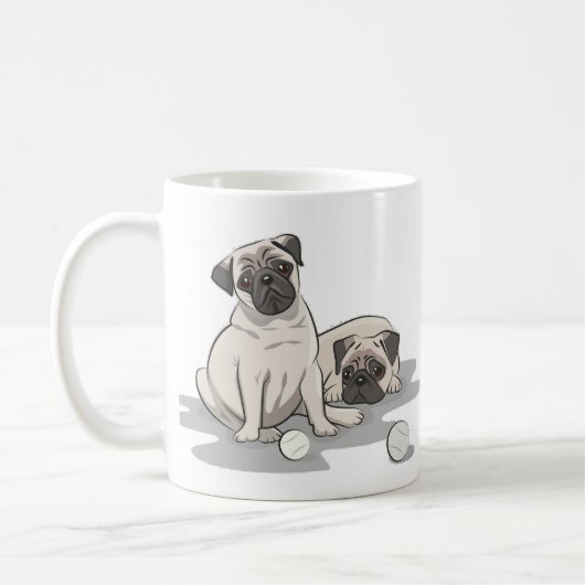 Pug Groep Cartoon Koffiemok (Links)
