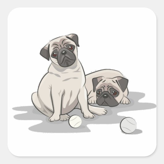 Pug Groep Cartoon Vierkante Sticker (Voorkant)