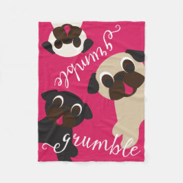 Pug Grumble Fleece Throw Blanket
