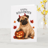 Pug Halloween Duivels Hond Kaart (Gele Bloem)