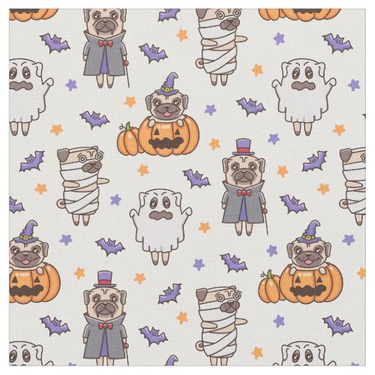 Pug Halloween Fabric Stof (Close Up)