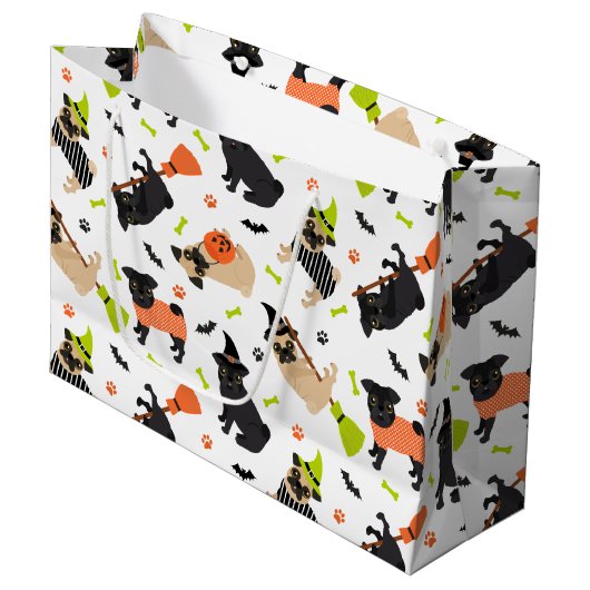 Pug Halloween Groot Cadeauzakje (Voorkant Gekanteld)