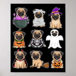 Pug Halloween-kostuum griezelige geest pompoen Pug Poster