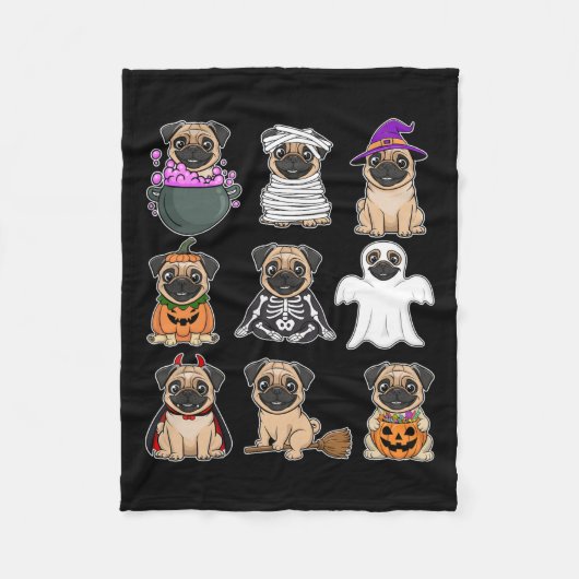 Pug Halloween Kostuum Spooky Ghost Pumpkin Pug Hal Fleece Deken (Voorkant)