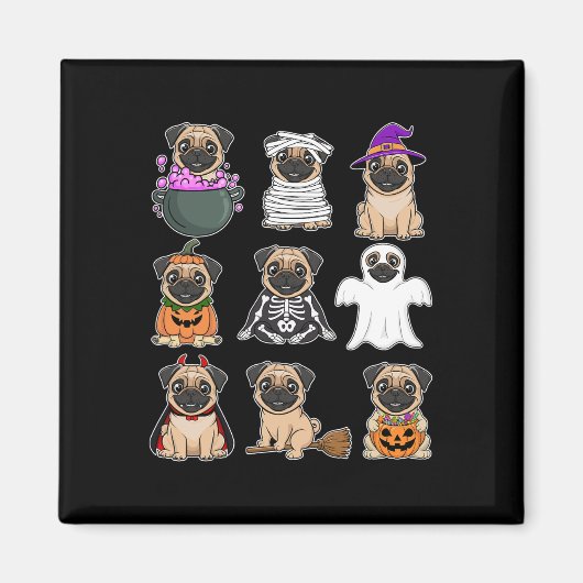 Pug Halloween Kostuum Spooky Ghost Pumpkin Pug Hal Magneet (Voorkant)