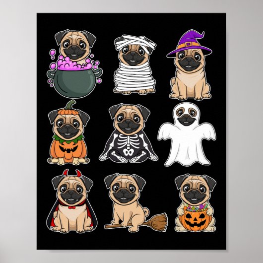 Pug Halloween Kostuum Spooky Ghost Pumpkin Pug Hal Poster (Voorkant)