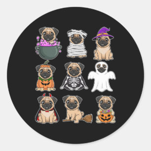 Pug Halloween Kostuum Spooky Ghost Pumpkin Pug Hal Ronde Sticker