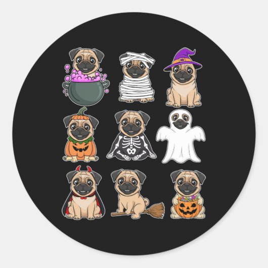 Pug Halloween Kostuum Spooky Ghost Pumpkin Pug Hal Ronde Sticker (Voorkant)