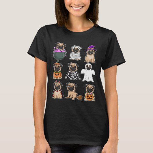Pug Halloween Kostuum Spooky Ghost Pumpkin Pug Hal T-shirt (Voorkant)