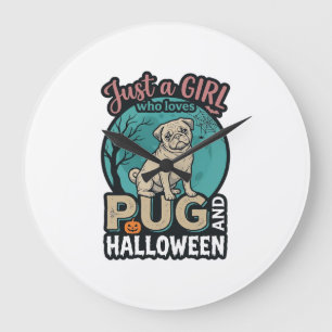 Pug Halloween Meisje Vintage Vector Design_1 Grote Klok