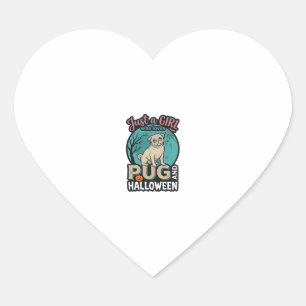 Pug Halloween Meisje Vintage Vector Design_1 Hart Sticker