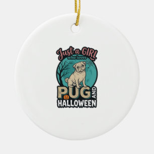 Pug Halloween Meisje Vintage Vector Design_1 Keramisch Ornament