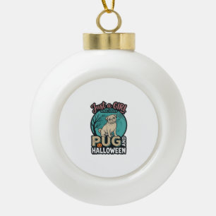 Pug Halloween Meisje Vintage Vector Design_1 Keramische Bal Ornament