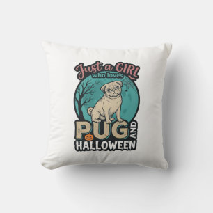 Pug Halloween Meisje Vintage Vector Design_1 Kussen