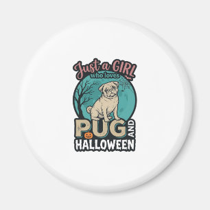 Pug Halloween Meisje Vintage Vector Design_1 Magneet